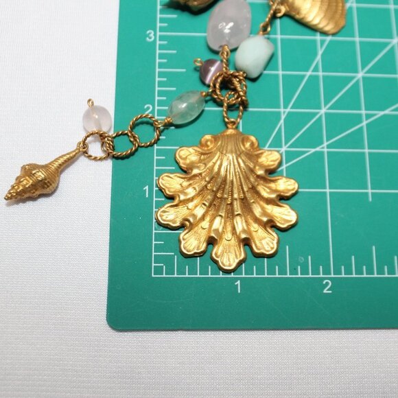 "DB" Gemstone and Gold Tone Shells Link Necklace - Picture 6 of 11